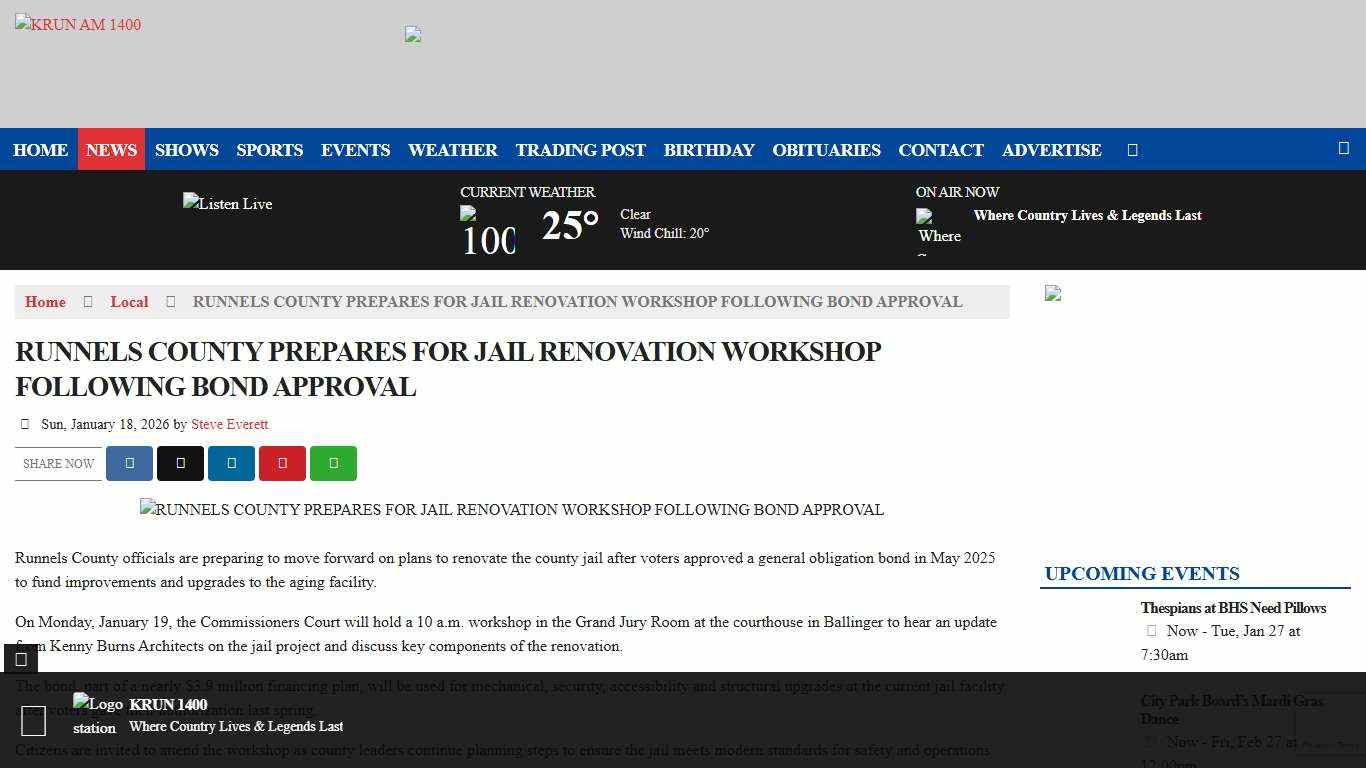 RUNNELS COUNTY PREPARES FOR JAIL RENOVATION WORKSHOP FOLLOWING BOND APPROVAL – KRUN AM 1400